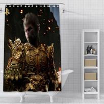 Game Black Myth Wukong Shower Curtain Waterproof Polyester Fabric Paint Bath Curtains Home Bathroom Decor Curtain With Hook YL90x180cm white