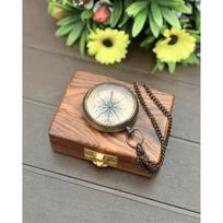 Working Locket Compass, with Wooden Box,  Compass, Anniversary Gift, Father's day gift, Handmade gift for Her beige