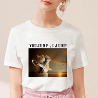 Summer T Shirt Women Spoof Titanic Cat Printed Harajuku Female T Shirt Aesthetics Tee XL balta