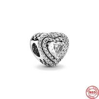 New  Silver Color Heart With White Pave Bead Fit European Fashion Charms Bracelet Bangles Diy Jewelry P478