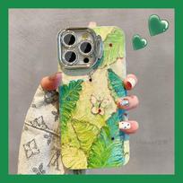 Invisible lens bracket protective film Phone Case For iPhone 15 14 plus 11 12 13 Pro Max 12pro 15pro Green banana leaf butterfly Pattern Back Cover for iphone 11 žalia