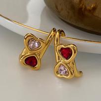 Double Love Stud Contrasting Colors Ruby Women'S Style Fashion Retro Temperament Atmospheric Light Luxury High-End auksas