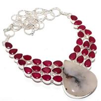 Rose Quartz, Ruby Gemstone 925 Sterling Silver Jewelry Necklace 18   MQ-1231 18 raudona