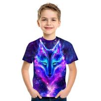 Summer Leisure Boys Girls Hip Hop T-shirt Wolf 3d Printing Short Sleeve Children's Kids T-shirt 160 blue