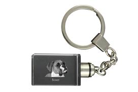 Bokseris, Vokiečių bokseris I - Krištolinis raktų pakabukas su šuns nuotrauka, apšviestas raktų pakabukas, unikali dovana nuo Art-Dog prekės ženklo skaidri