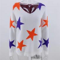 IHUASU Women's Autumn and Winter Pentagram Knitwear Geometric Pullover Loose Plus Size Commuter Jumper S balta