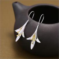 New Fashion Temperament Thai Craft Flowers 925 Sterling Silver Jewerlry Ear Hook Big Orchid Flower Popular Earrings E090