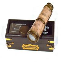 Pirate and Leather Marine Telescope with Wooden Box, Engraved Spyglass, Marine Telescope
