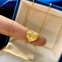 100 %S925 Sterling Silver Topaz Heart Gold Color Pendant Necklace For Women Sparkling High Carbon Diamond Fine Jewelry Gift