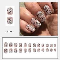 24pcs Press On Nails Short Square Nail Stroke Daisy Wear Nail Removable Early Spring Flower Fake Nail Manicure Patch Nail Piece black