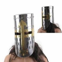 Knight Templar Helmet with  Mason Cross - Silver Finish Cosplay Armor Free Wood gray