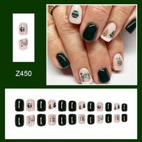 24pcs Press On Nails Simple Cute Christmas Tree Nail Art Pieces Dark Green White Snow False Nails Short European Square Nail Art Pieces Removable brown