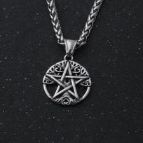 Vintage Viking Tree of Life Pentagram Necklace Stainless Steel Yggdrasil Pentacle Pendant Wiccan Pagan Amulet for Men Women