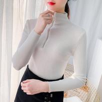 Autumn and Winter Half High Collar Zipper Knitted Sweater Women Fashion Long Sleeve Warm Base Women Sweaters Tops Solid Slim Pullover Knitwears 24966 One Size balta