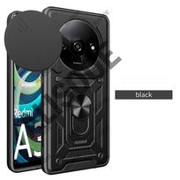 Funda for Redmi A3 Case Slide Kameros apsaugos dangtelis, skirtas Xiaomi Redmi A3 2024 Case Armor Ring Stovas Smūgiams atsparus dangtelis for Redmi A3 juoda