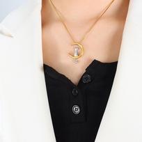 Tide Gilded Moon On Cute Cat Pendant Necklace Girls Niche Design Jewelry