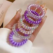 6 vnt./rinkinys Candy Color plaukų virvė mergaitei vasaros telefono viela elastinė plaukų juosta Matinis spiralinis laidas Guminis plaukų kaklaraištis tamprus galvos lankelis 6pcs violetinė