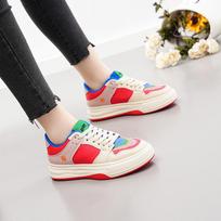 New Women's Shoes Mesh Mandarin Duck Color Blocked Board Shoes Spring and Summer Flat Board Shoes Women's Casual Shoes Hollowed Out White Shoes 35 raudona