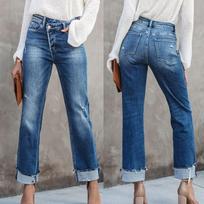 Women Baggy Mid Waist Jeans Wide Leg Loose Denim Pants Straight Leg Cropped Barrel Jeans M mėlyna