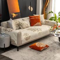 Leaf Pattern Chenille Sofa Cushion Jacquard Pattern L-shaped Couch Towel Four Season Universal Anti Slip Sofa Cover Pillow Cover 70x70cm 1pcs gray
