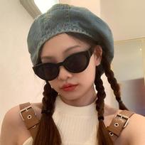Washed cowboy beret female summer Internet celebrity retro face small bud painter hat Japanese versatile big head circumference hat M（56-59cm）