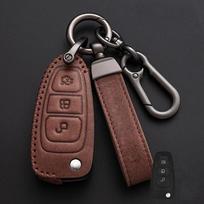 Madingas odinis automobilio raktų dėklo dangtelis, skirtas Ford Ranger C-Max S-Max Focus Galaxy Mondeo Transit Tourneo pritaikytam automatiniam raktų laikikliui For Ford ruda