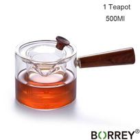 500 ml stiklinis arbatinukas su infuziniu įdėklu filtru arbatos virimo aparatas medinė rankena biuro virimo reikmenų rinkinys virdulys 1 pcs Teapot(500ml) white