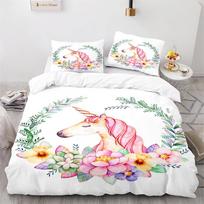 Cute Couple of Pony Duvet Cover Set 3D Unicorn Pony Horse Polyester Quilt Cover with Pillow Shams for Kids Adults Bedding Set 70x133cm 2pcs