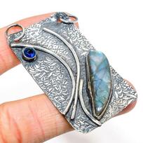 Natural Labradorite, Blue Topaz Gemstone 925 Sterling Silver Pendant 2.44  G4Q20