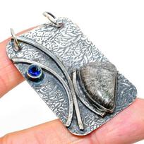Natural Stingrey Coral,Blue Topaz Stone 925 Sterling Silver Pendant 2.21  J3q05