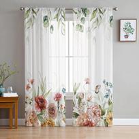 Pavasario eukalipto gėlės rožė Miegamojo skaidrios permatomos užuolaidos Šventinės dekoracijos langas Voile tiulio užuolaidos 135W x 114H(cm)