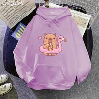 Capybara Loves Drinking Bubble Tea Sweatshirts Women Men Kawaii Tops Funny Fashion Harajuku Long Sleeve Female Clothes XS