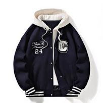 Fake two piece baseball uniform men's casual trendy brand jacket Hong Kong style fashion trend youth loose couple autumn and winter new style 3XL black