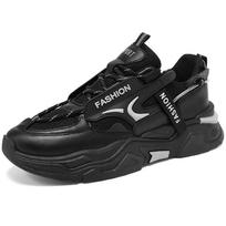 Men's thick sole casual sports shoes four season student height increasing walking shoes soft sole running shoes male's sneakers 39 black