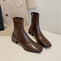 Kvadratinė nosis Moteriški trumpi batai Madingi šoniniai užtrauktukai Chelsea stiliaus ankle boots Retro stiliaus Rudeniniai moteriški storo kulno batai 35 gray