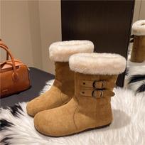 Winter Snow Fur Warm Ankle Boots Flats Suede Women Shoes  Brand Designer Plush Chelsea Cotton Boots New Casual Botas Mujer 35