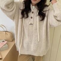 Autumn Winter Loose Hooded Sweater Women's Soft Waxy Drawstring Knitted Jumper Long Sleeve Knitwear Pullovers S