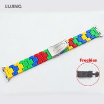 For Apple Watch Strap ultra2 49mm 46mm 45mm 44mm 42mm 41mm 40mm 38mm Triple Block Rainbow Plastic Strap Series 10 9 8 7 6 5 3 SE correa Ultra1/2 49mm green