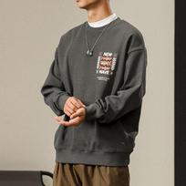 Autumn American Heavy Black Crew Neck Sweater Men'S Loose Large Size Casual Printed Long-Sleeved Top Trendy Brand M tamsiai pilka spalva
