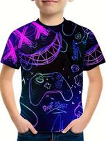 Kids Gamepad Doodle 3D Print Boy's T-shirt Casual Breathable Short Sleeve Summer T-shirt Boy Girl Tops Tees Chico Camiseta 170 black