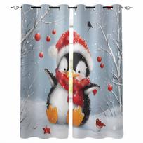 Christmas Lantern Bird Penguin Oil Painting Blackout Curtains For Living Room Bedroom Window Treatment Blinds Drapes W135 x H60cm white