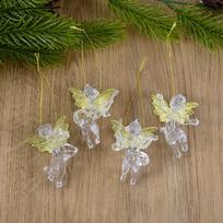4 vnt. Kalėdiniai akriliniai angelų papuošalai Kalėdinės eglutės kabinami pakabukai Navidad Šventinės dekoracijos namams Naujųjų Metų dovanos 4pcs sidabras