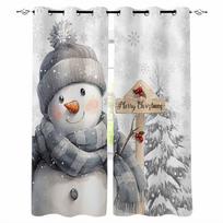 Christmas Winter Snowman Snowflake Blackout Curtains For Living Room Bedroom Window Treatment Blinds Drapes Kitchen Curtains W135 x H60cm gray