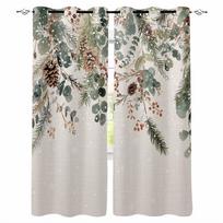 Christmas Plants Pine Leaves Berries Hazelnuts Blackout Curtains For Living Room Bedroom Window Treatment Blinds Drapes W135 x H60cm beige