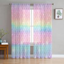Mermaid Scales Ocean Rainbow Chiffon Sheer Curtains for Living Room Bedroom Home Decoration Window Voiles Tulle Curtain 1 PCS W100XH250cm&Rod Pocket blue