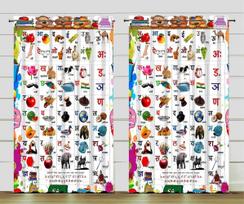 ABCD Alphabet Printed Curtains for Kids Room Blinds Window Living Room Kitchen Treatment Ready Made Small Drape Various Pattern W55 X H120cm X 2&HOOK