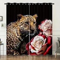 Forest Animals Leopard Rose Printed High Shading Curtain Fashion Printing Curtains for Bedroom Kitchen Living Room Home New W55 X H120cm X 2&HOOK
