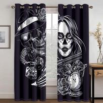 Pirate Couple Sexy Skeleton Beauty Punk Black Shading Bedroom Kitchen Winodw Curtains Set for Living Room 2 Pieces Free Shiping 100W130H(CM)40x51in&Rod Pocket
