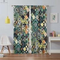 Bohemian Retro Printed Curtains, Blackout, Heat Insulation, Bedroom, Living Room, Kitchen, Decorative, 2 Pieces W100xH130(CM) folio&Rod pocket black