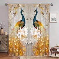 Vintage Golden Peacock Animal FlowerWindow Curtains Blinds For Living Room Kids Bedroom Bathroom Kicthen Door Home Decor2Pcs W65X60H(cm)X2Pcs&Hook